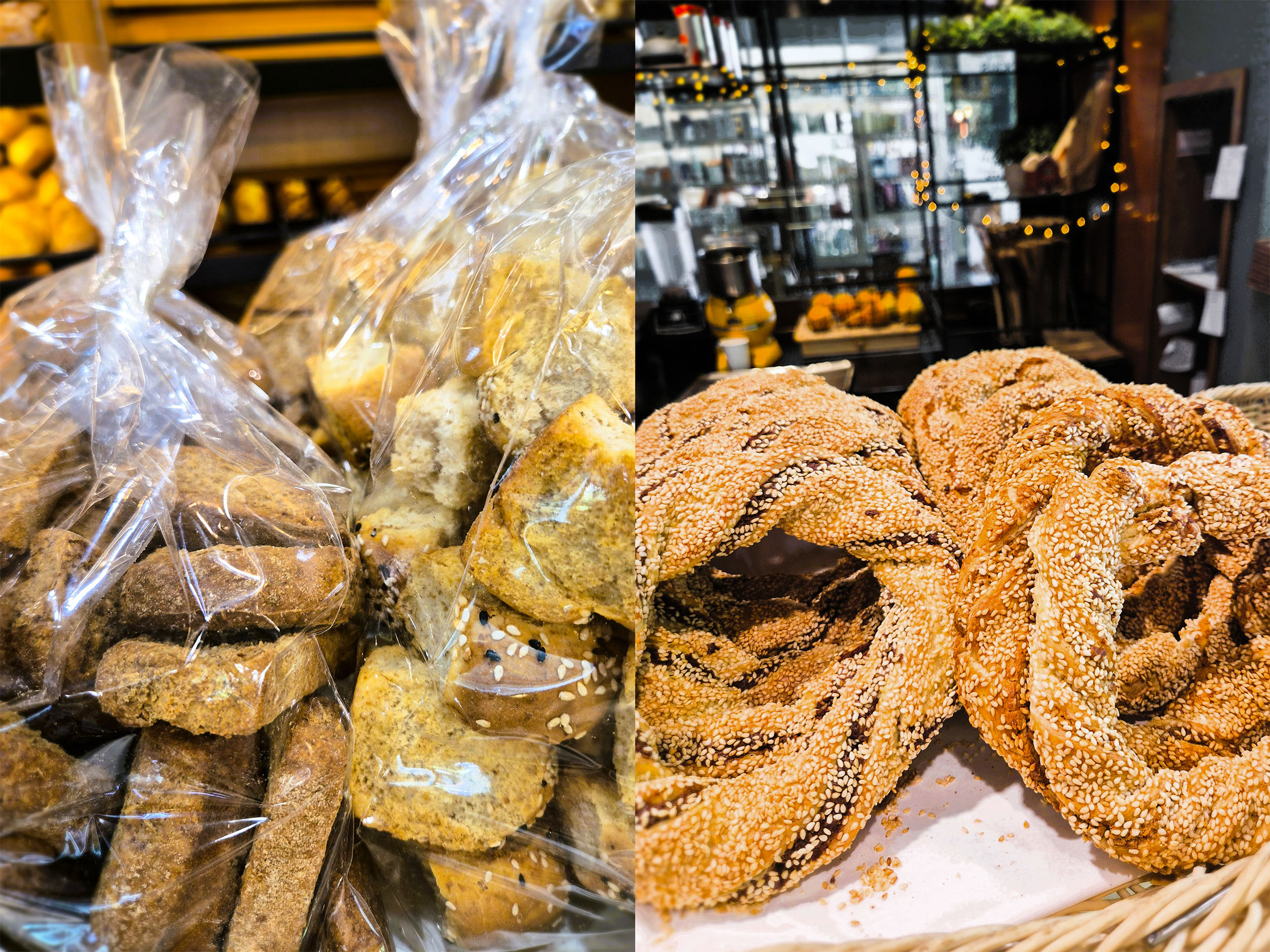 Greek rusks and sesame pastries at Byzantion bakery in Kypseli, Athens