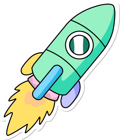 Illustrated rocket launching upward, symbolizing startup growth and business acceleration.