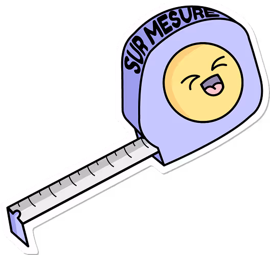 Illustration of a measuring tape labeled ‘custom’, representing tailored digital solutions and bespoke strategy.