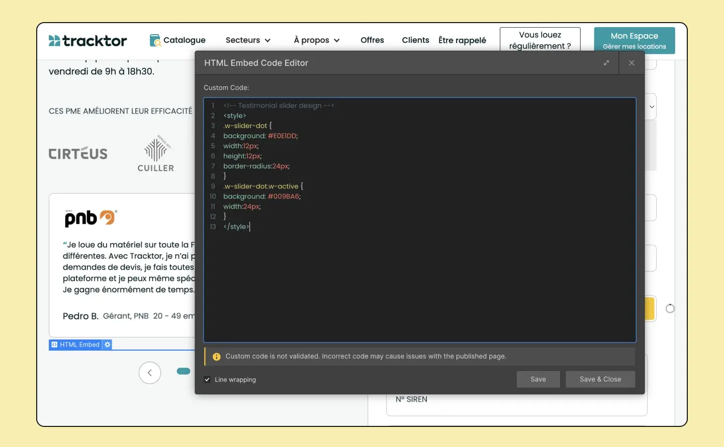 Custom code embed Slider dot Webflow