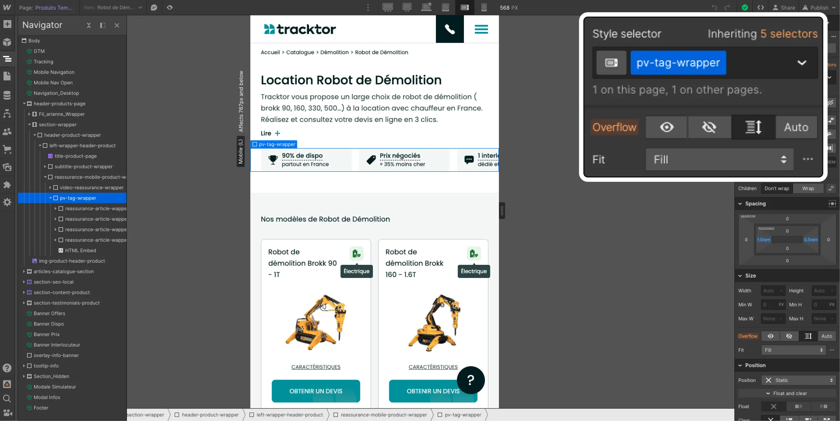 Overflow Scroll dans Webflow