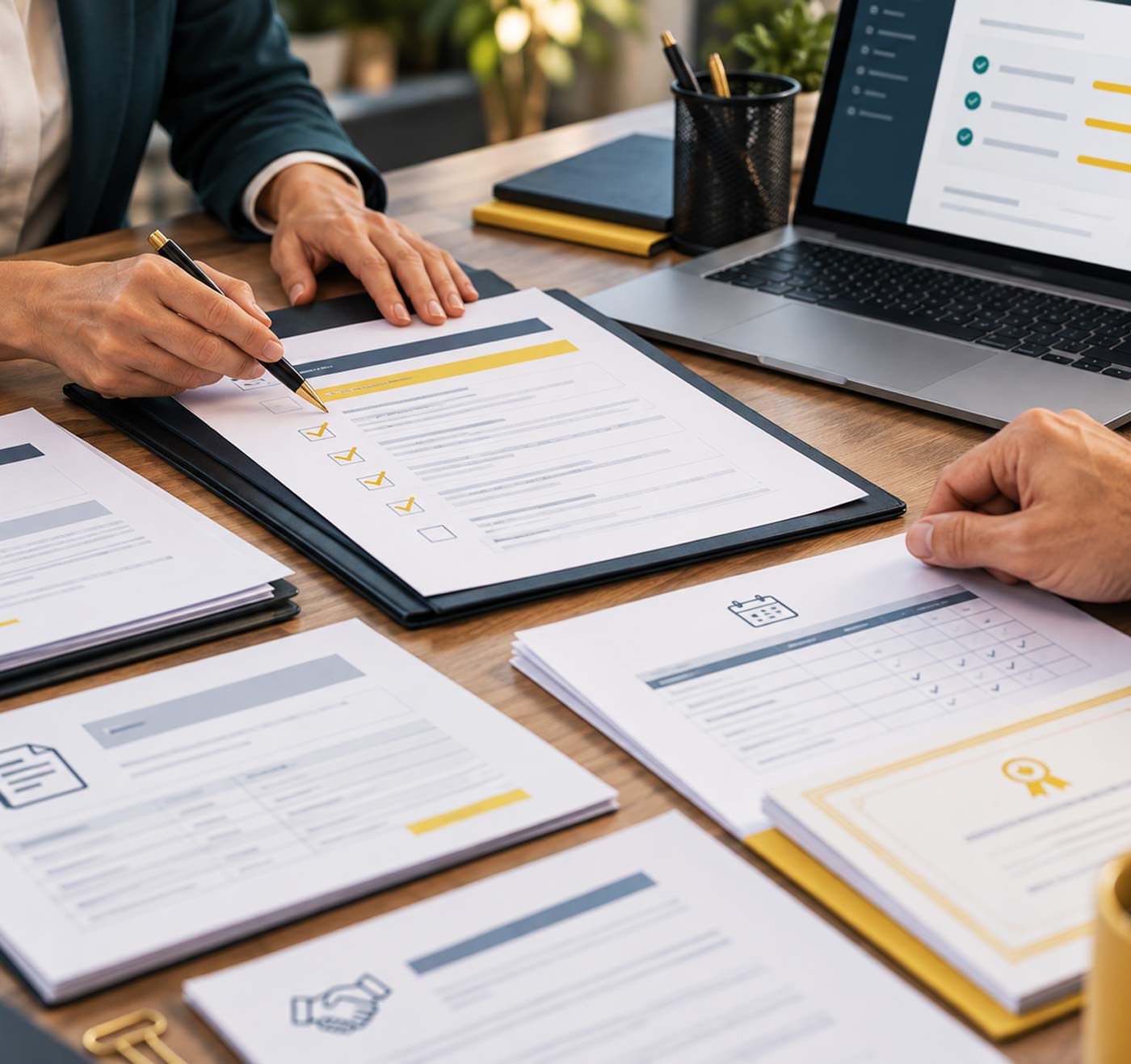 Préparation d’un dossier de financement OPCO avec programme de formation, justificatifs et checklist des documents à fournir.