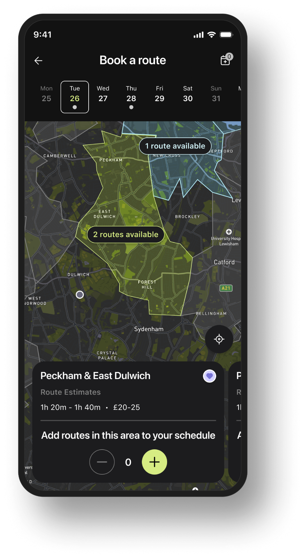 Book a route map screen