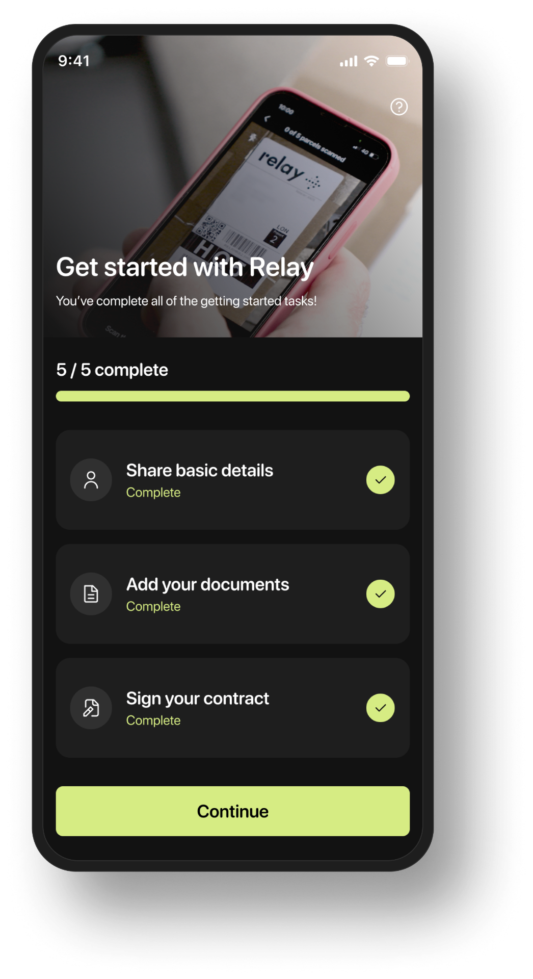Getting started progress screen