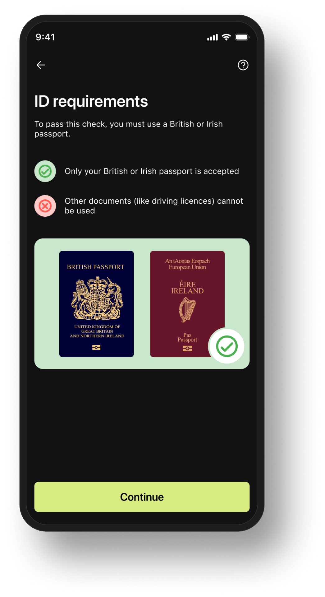 British or Irish passport ID requirement