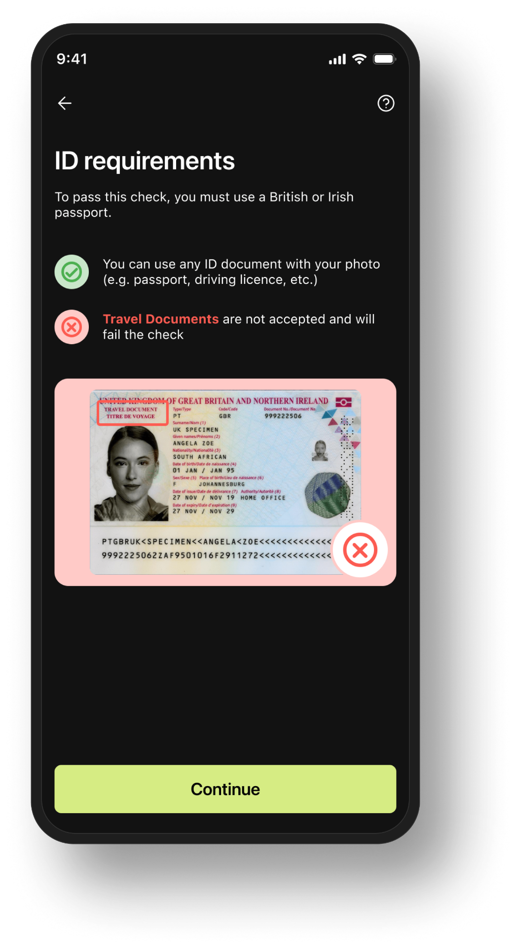 Non-British ID requirement