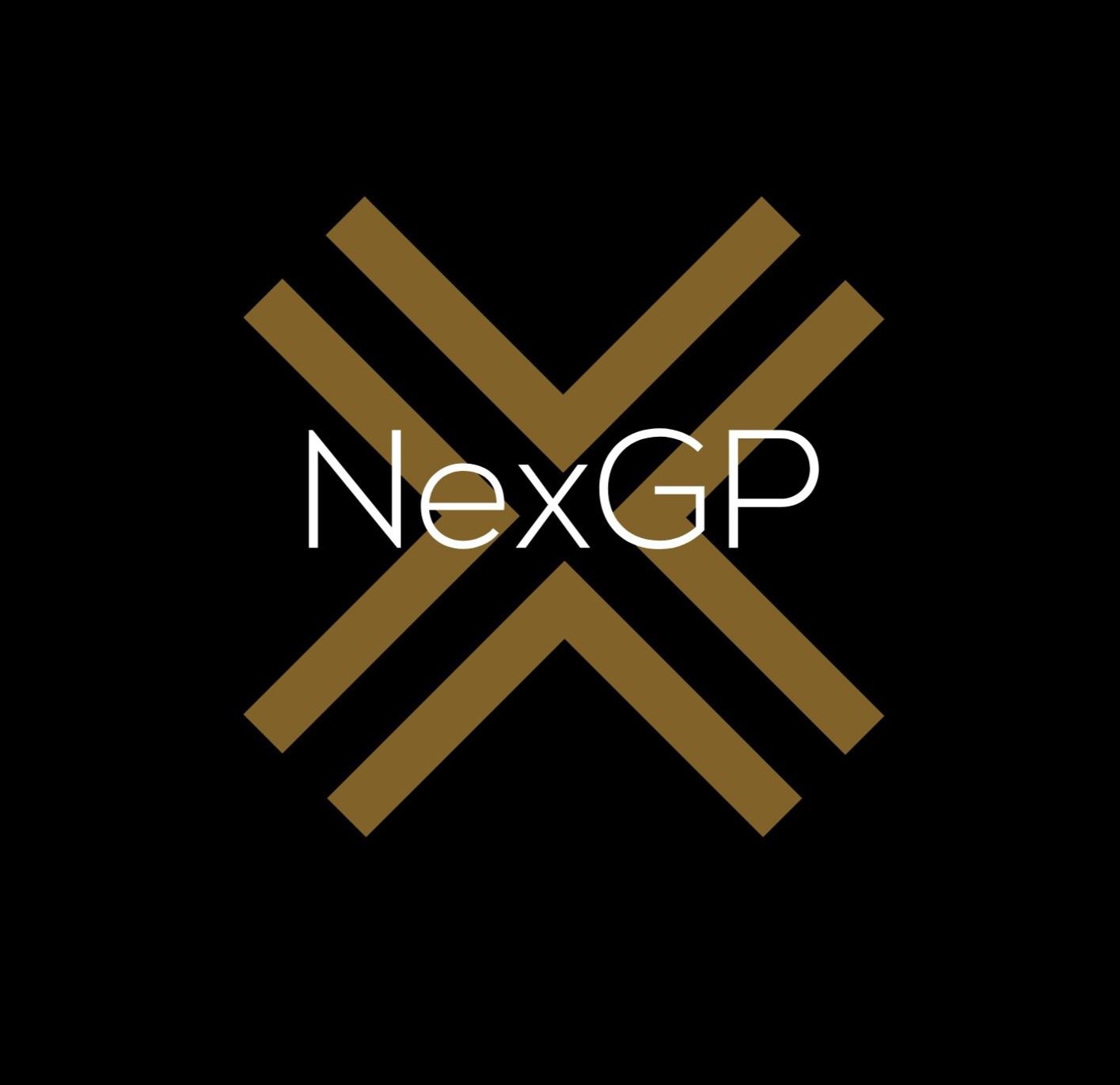 NexGP logo featuring gold geometric lines forming an abstract X shape on a black background with white text NexGP in the center.