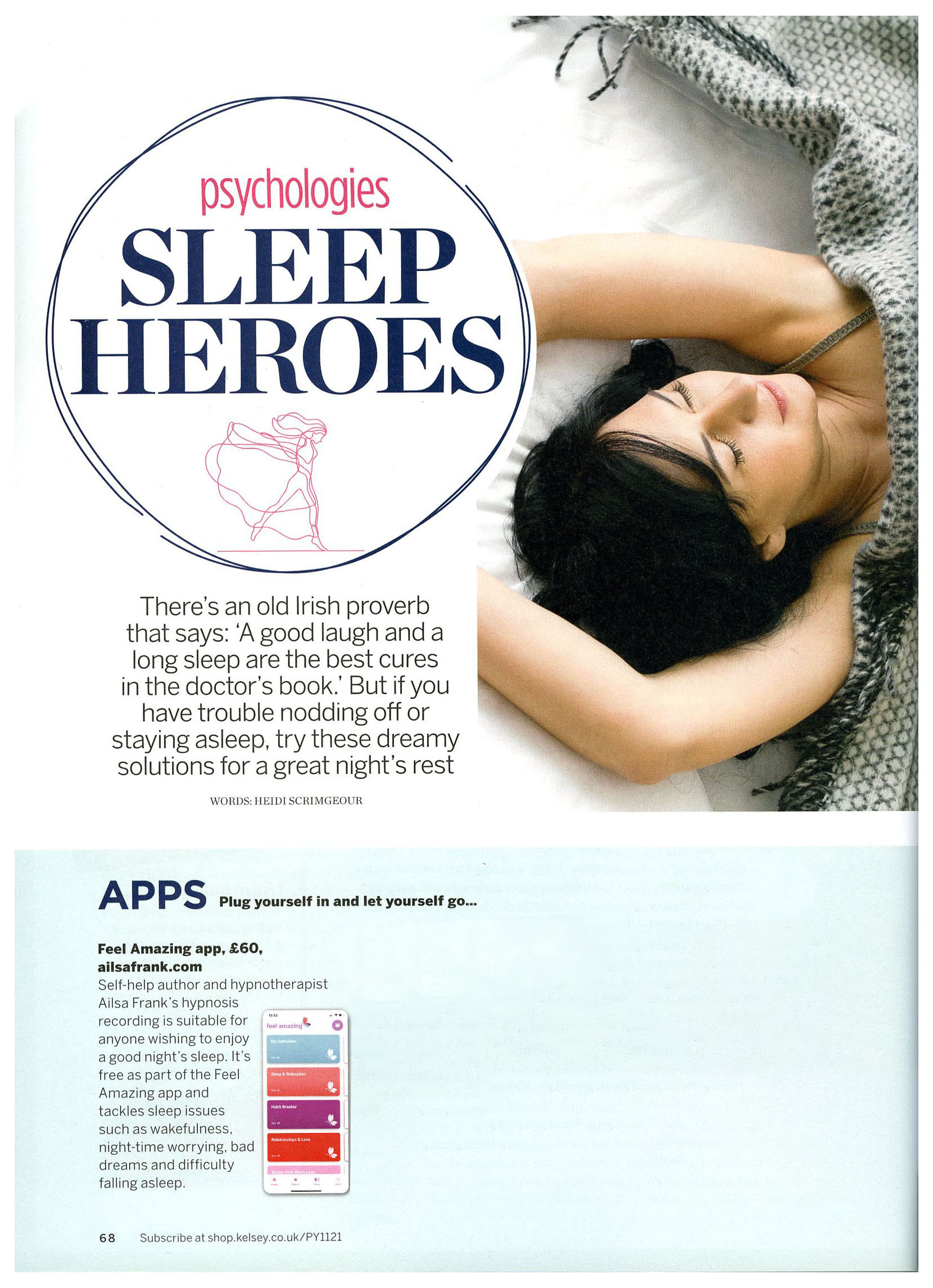 Psychologies magazine Feel Amazing App Sleep Hero press cutting