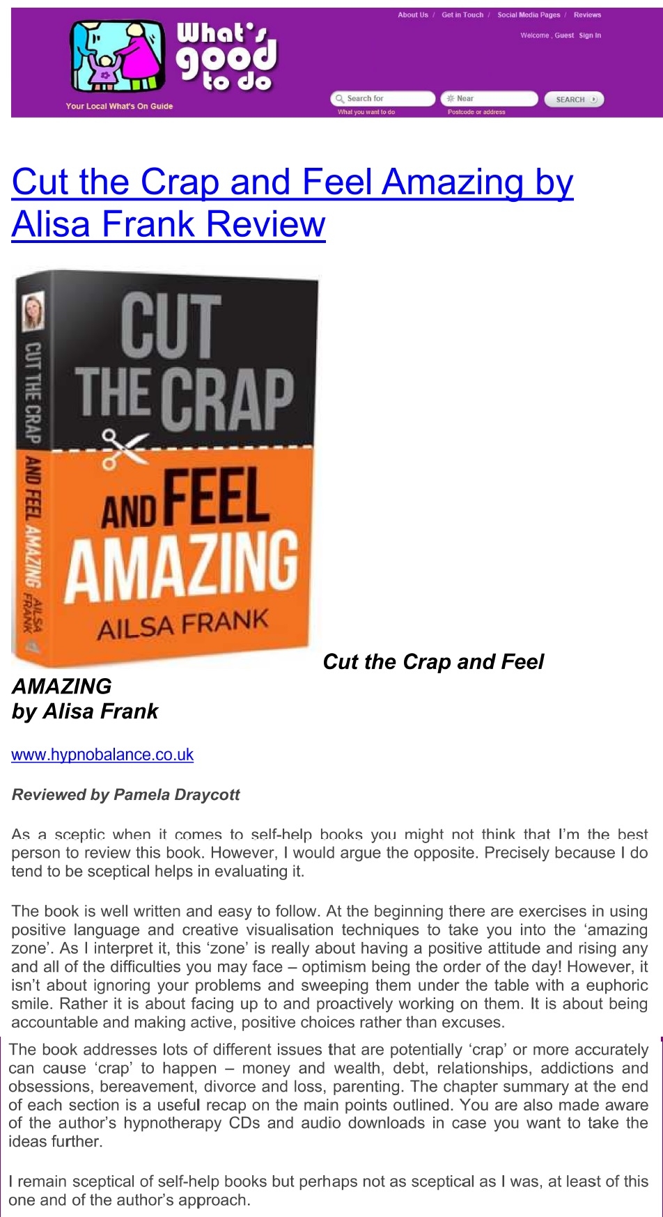 Cut the Crap and Feel Amazing By Ailsa Frank Review press scan 1
