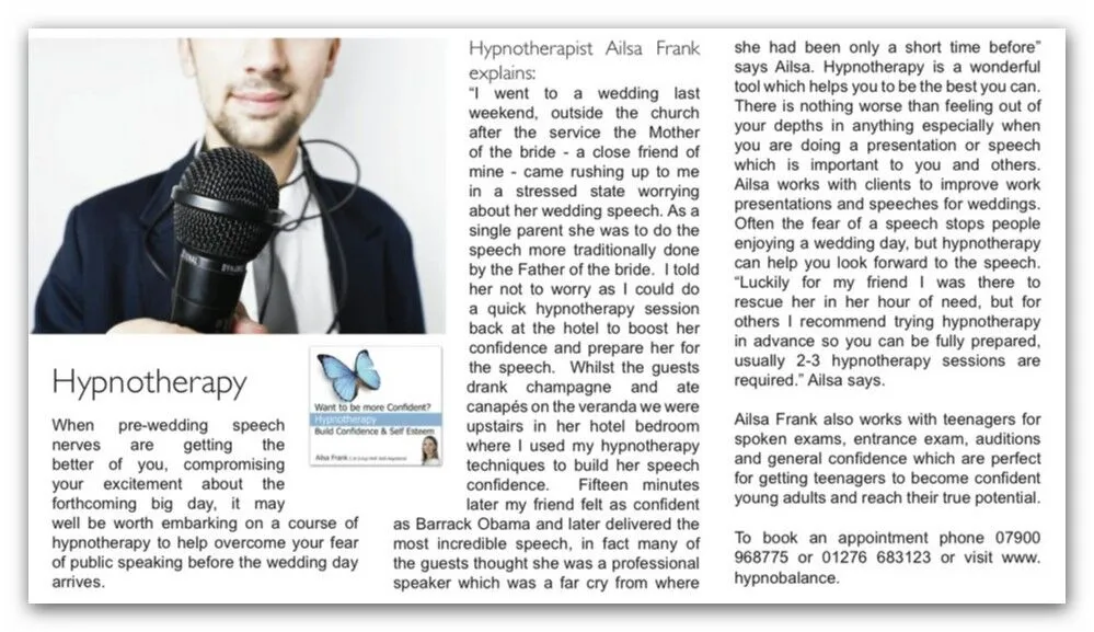 Hypnotherapy for wedding speech press scan 1