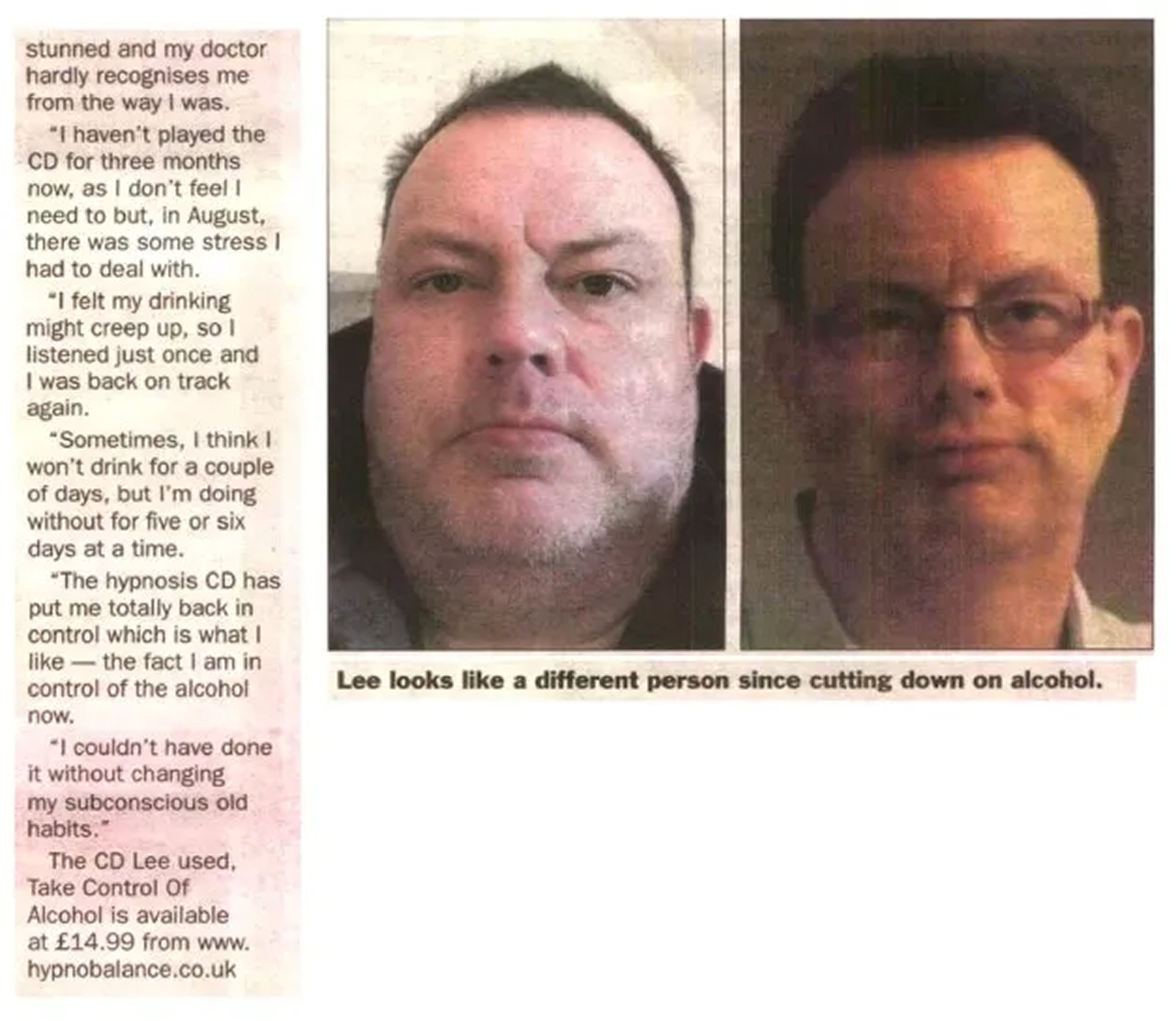 Lee Haslam hypnosis feature in The Weekly News, page 1
