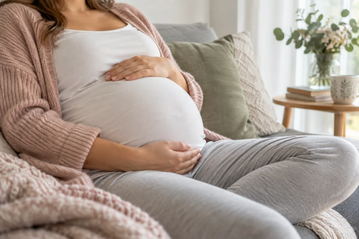 Pregnant woman relaxing comfortably at home
