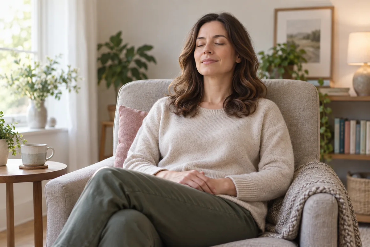 Woman relaxing calmly in a comfortable chair
