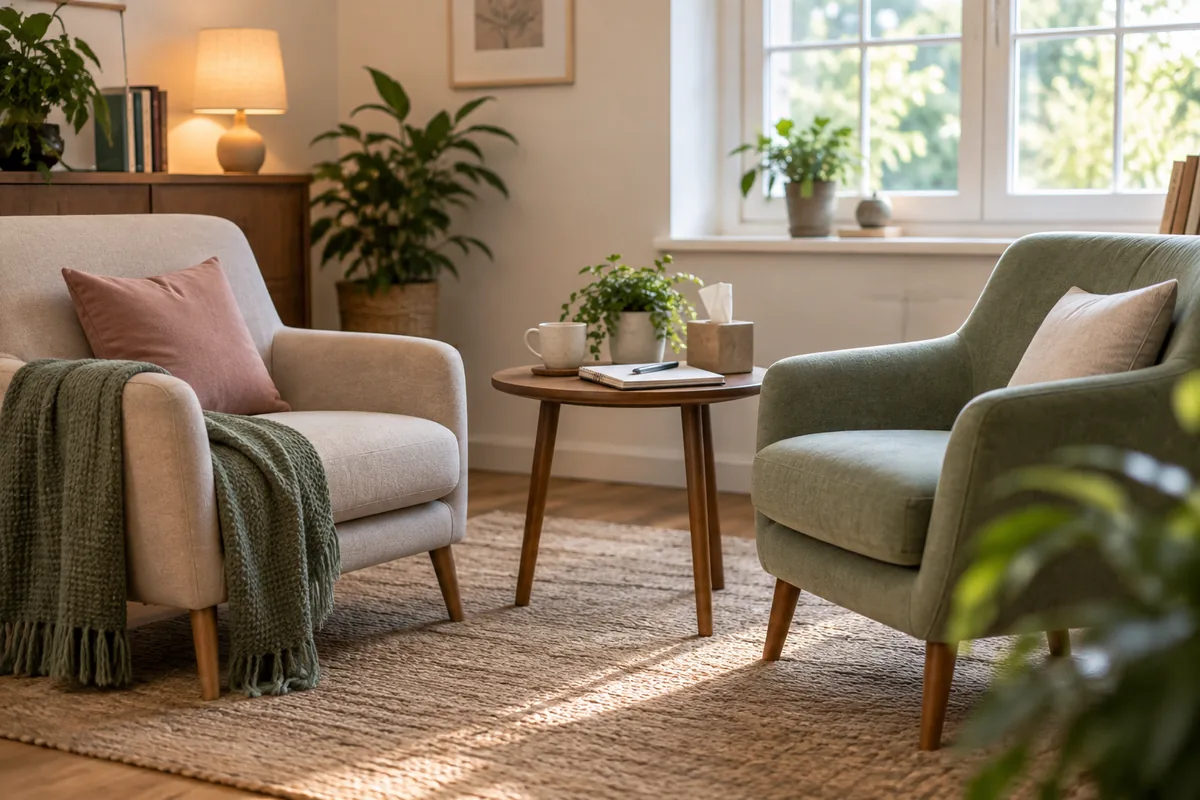 Calm consultation room with two comfortable chairs