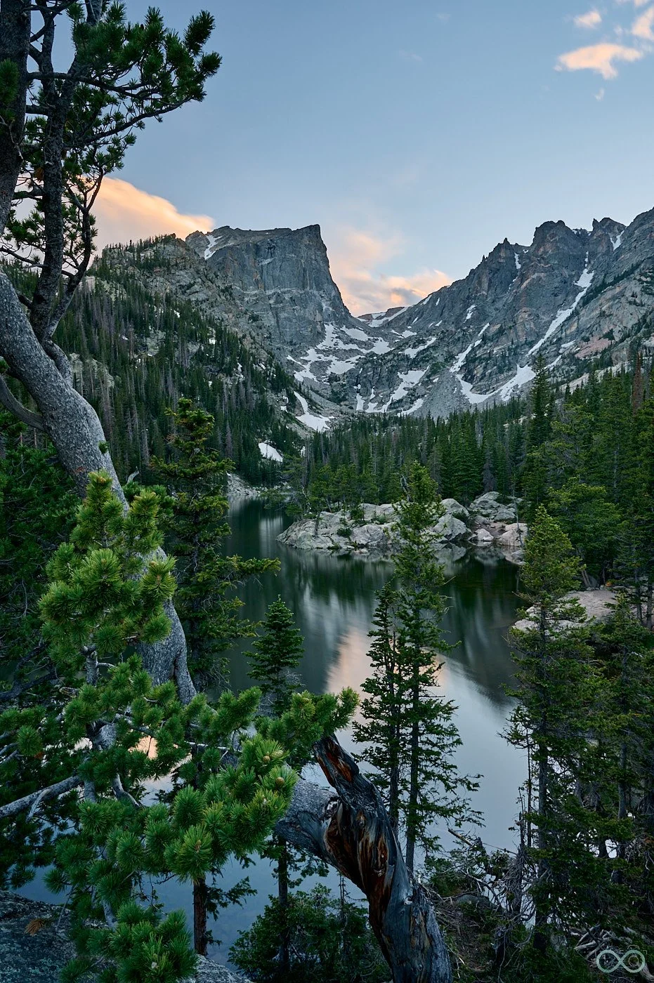 Rocky Mountains Nationalpark zum Sonnenuntergang am Dream Lake