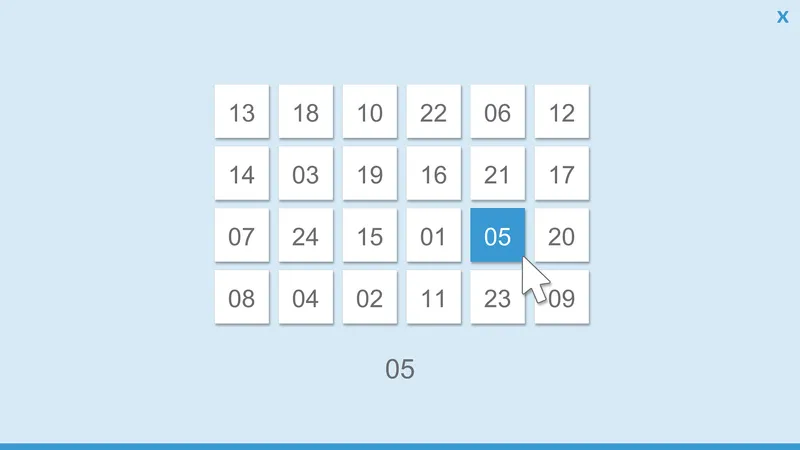 Screenshot aus dem Training: Räumliche Zahlensuche (NUQU)