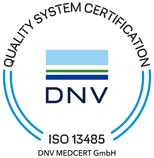ISO 13485 Zertifizierungszeichen von DNV MEDCERT für Medizinprodukte.