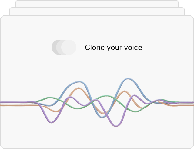 Voice cloning interface showing audio waveforms being processed to create an AI voice that sounds like the trainer