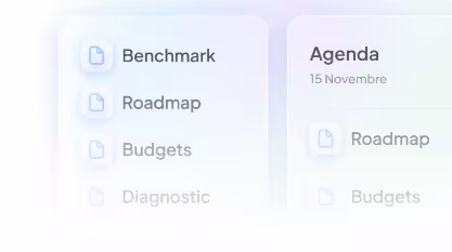 Checklist de stratégie digitale présentant les étapes : benchmark, agenda, feuille de route, budgets et diagnostic.