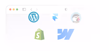 Navigateur affichant les logos Shopify, WordPress, PrestaShop, Webflow et Framer : développement multi-stacks PME