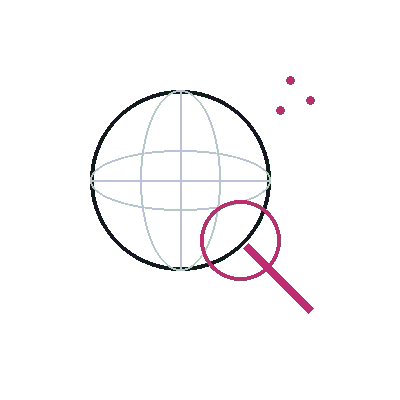 Icône globe avec loupe, SEO GEO et visibilité IA upwedo.
