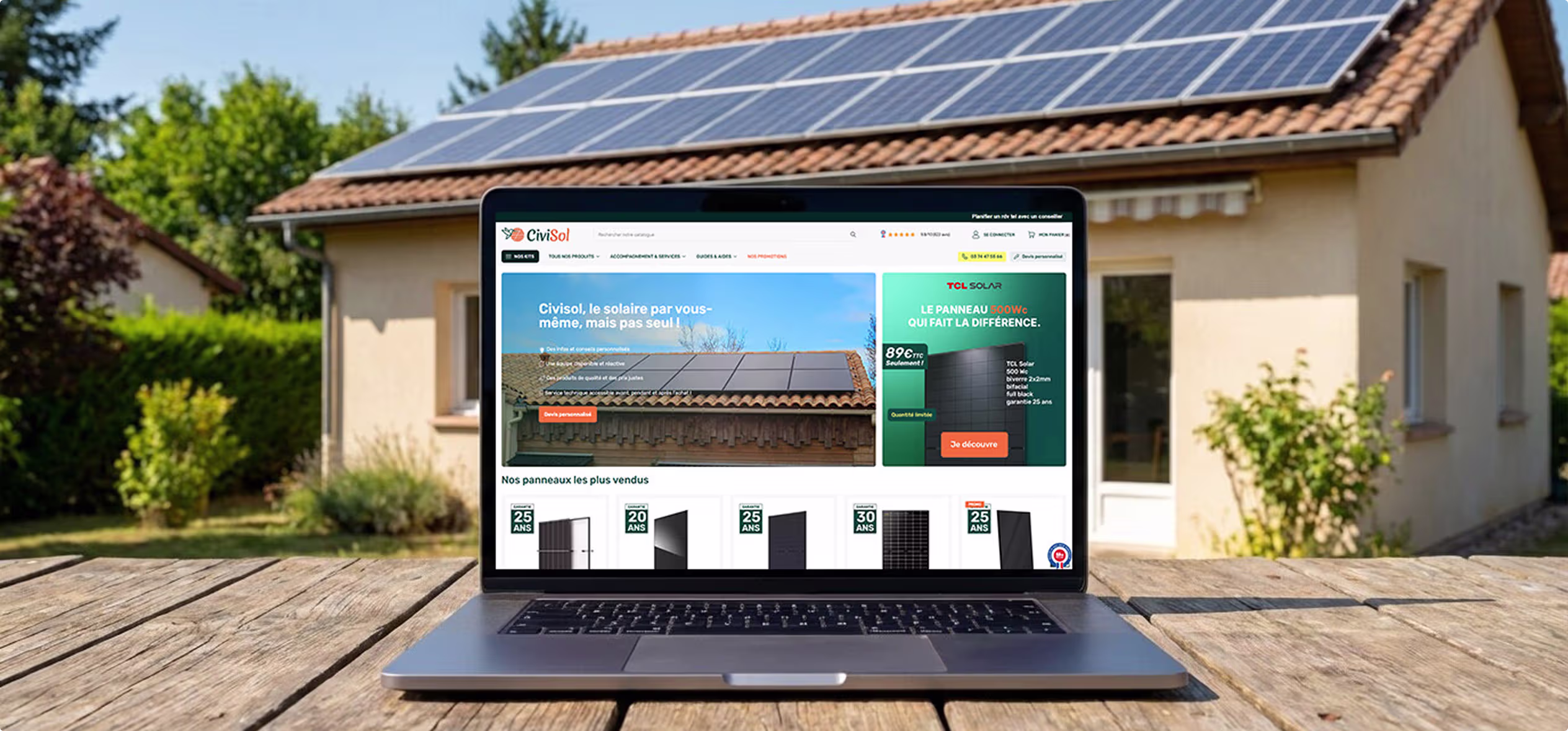 Aperçu site Civisol après refonte, page accueil e-commerce solaire upwedo.