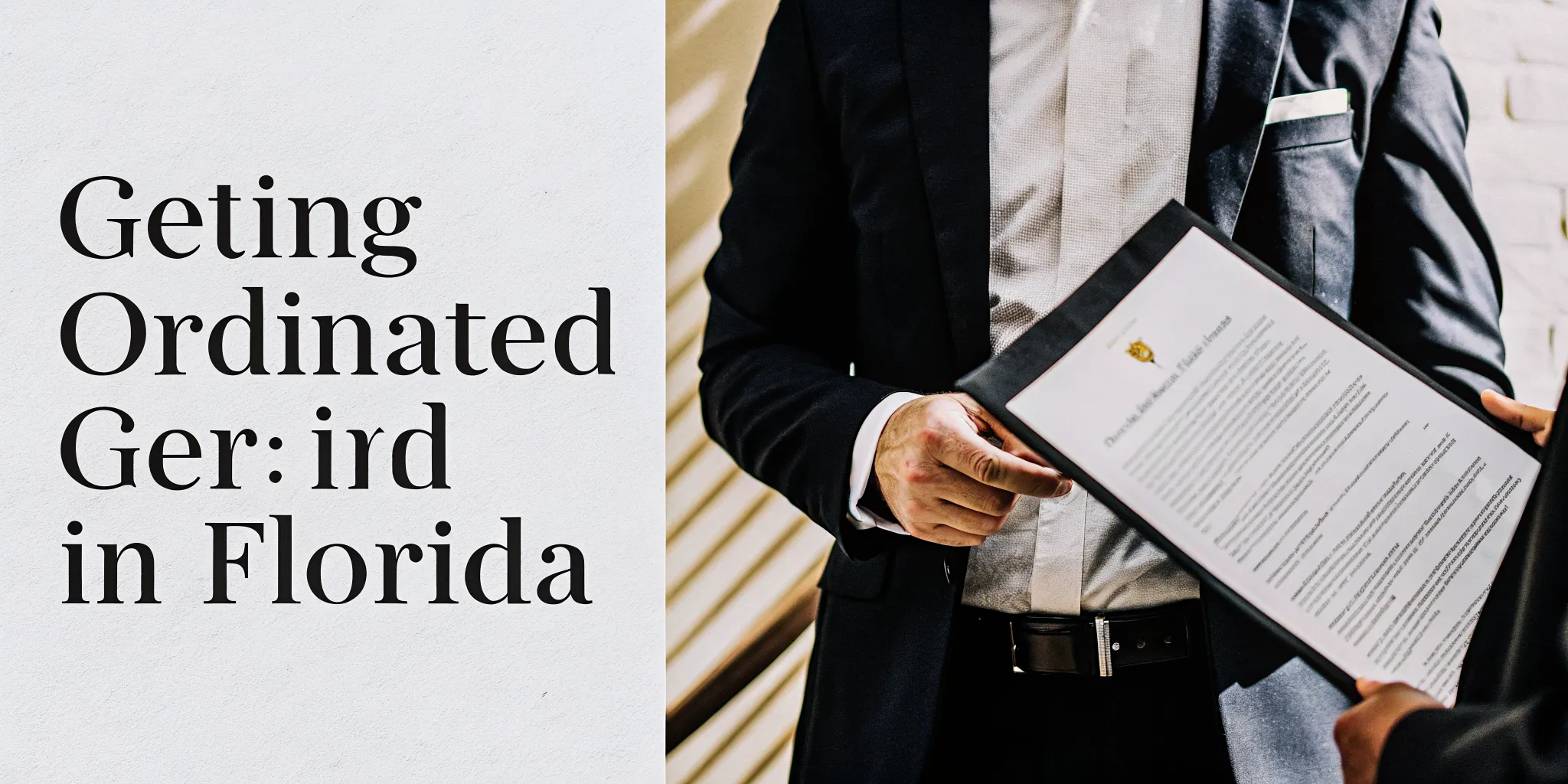 A man holding his ordination certificate after learning how to get ordained in Florida.