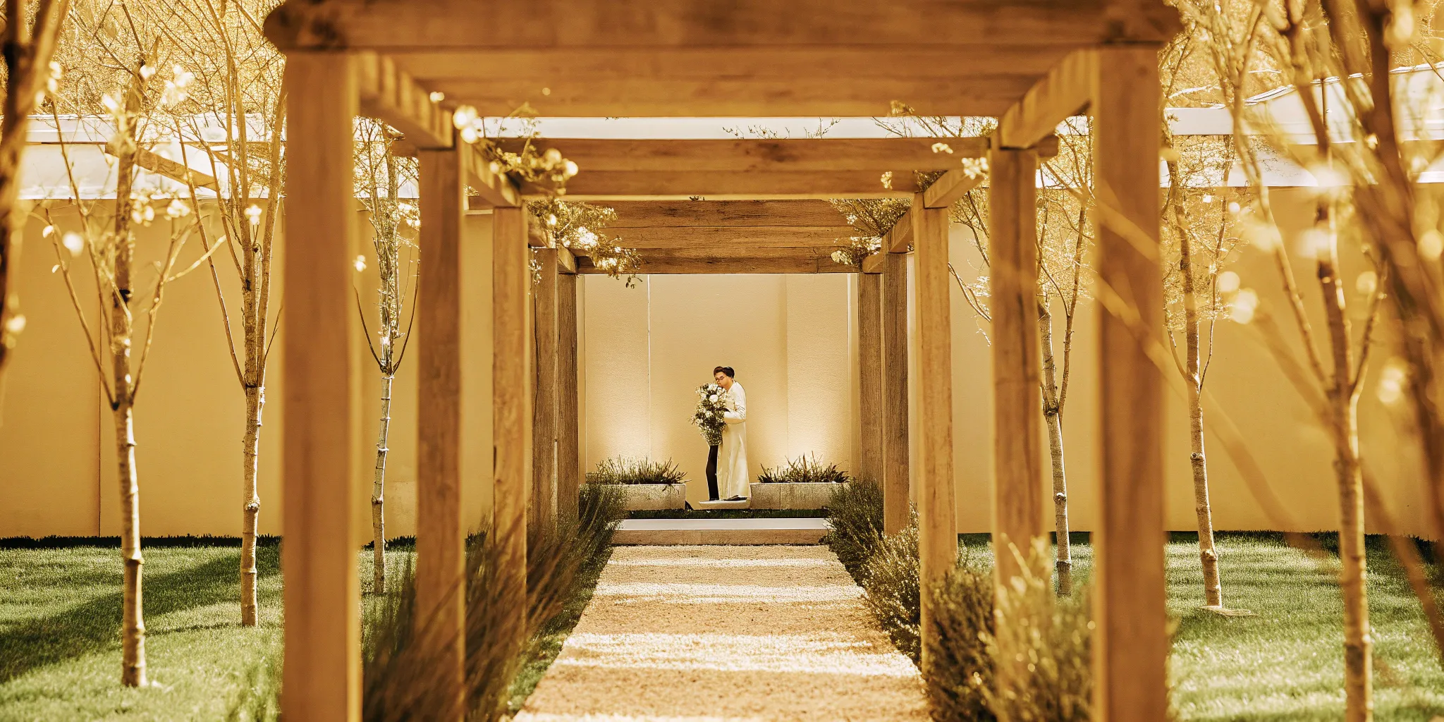 A wedding officiant making money by leading a ceremony at an outdoor wedding.
