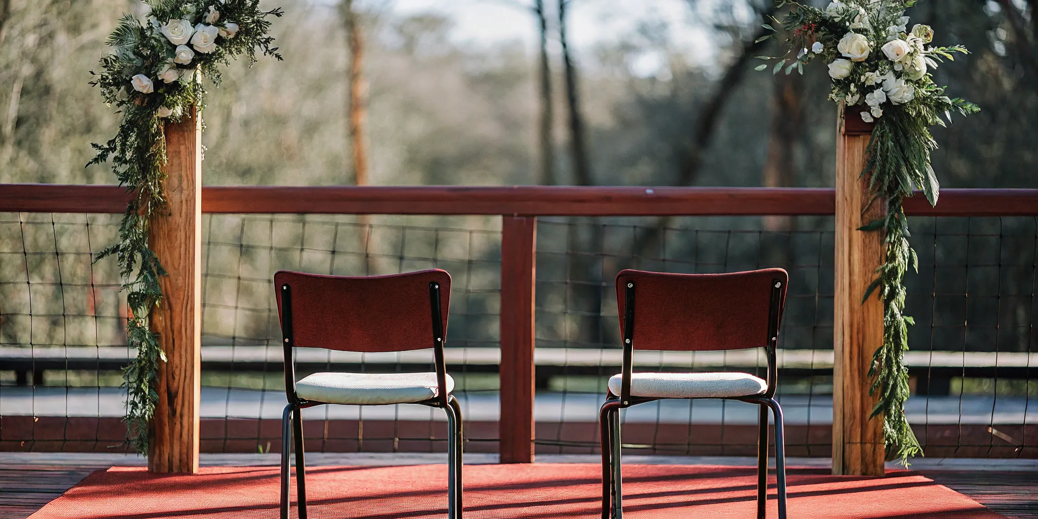 Wedding altar with floral decorations for a non-denominational wedding ceremony script.