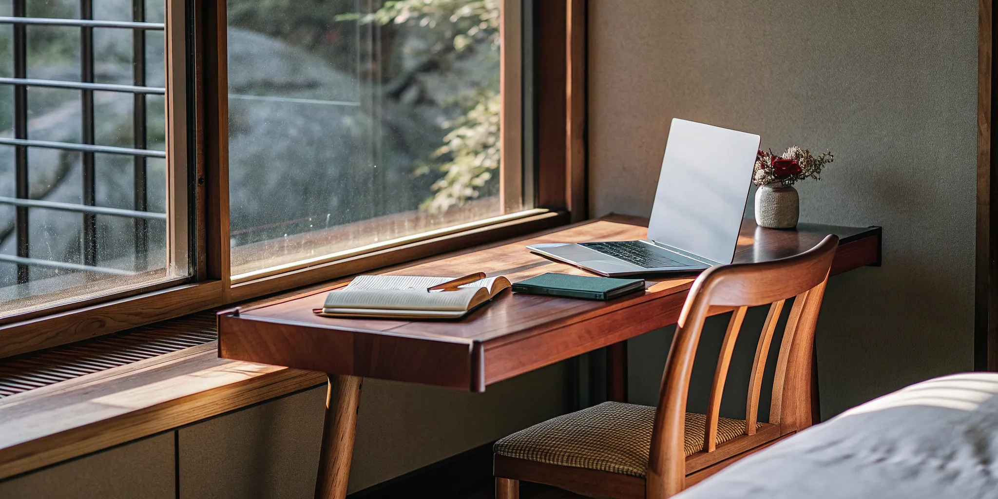 Laptop and notebook on a desk used for learning how to become an ordained minister.