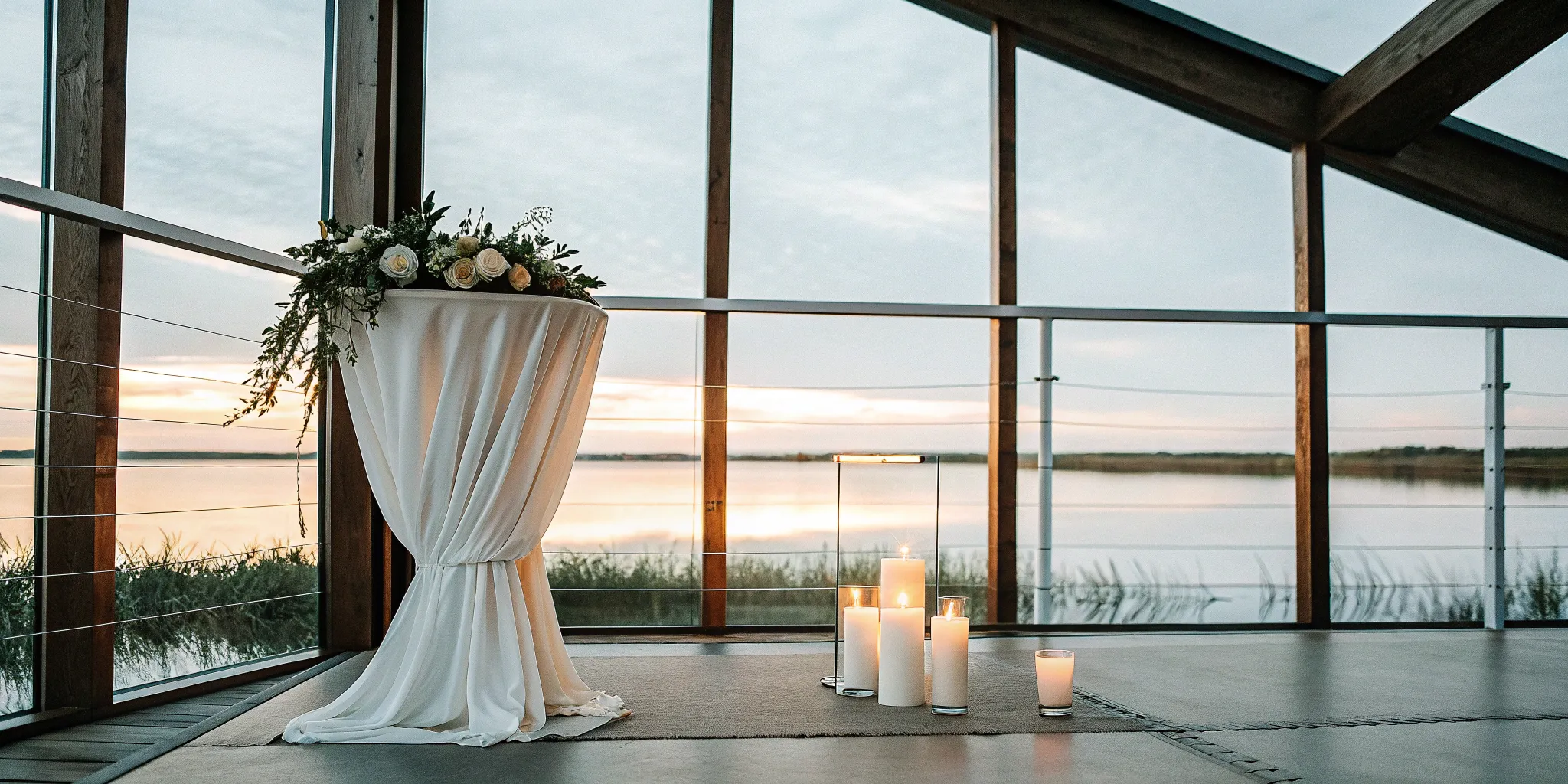 A wedding officiant's table prepared for a ceremony with a custom wedding script.