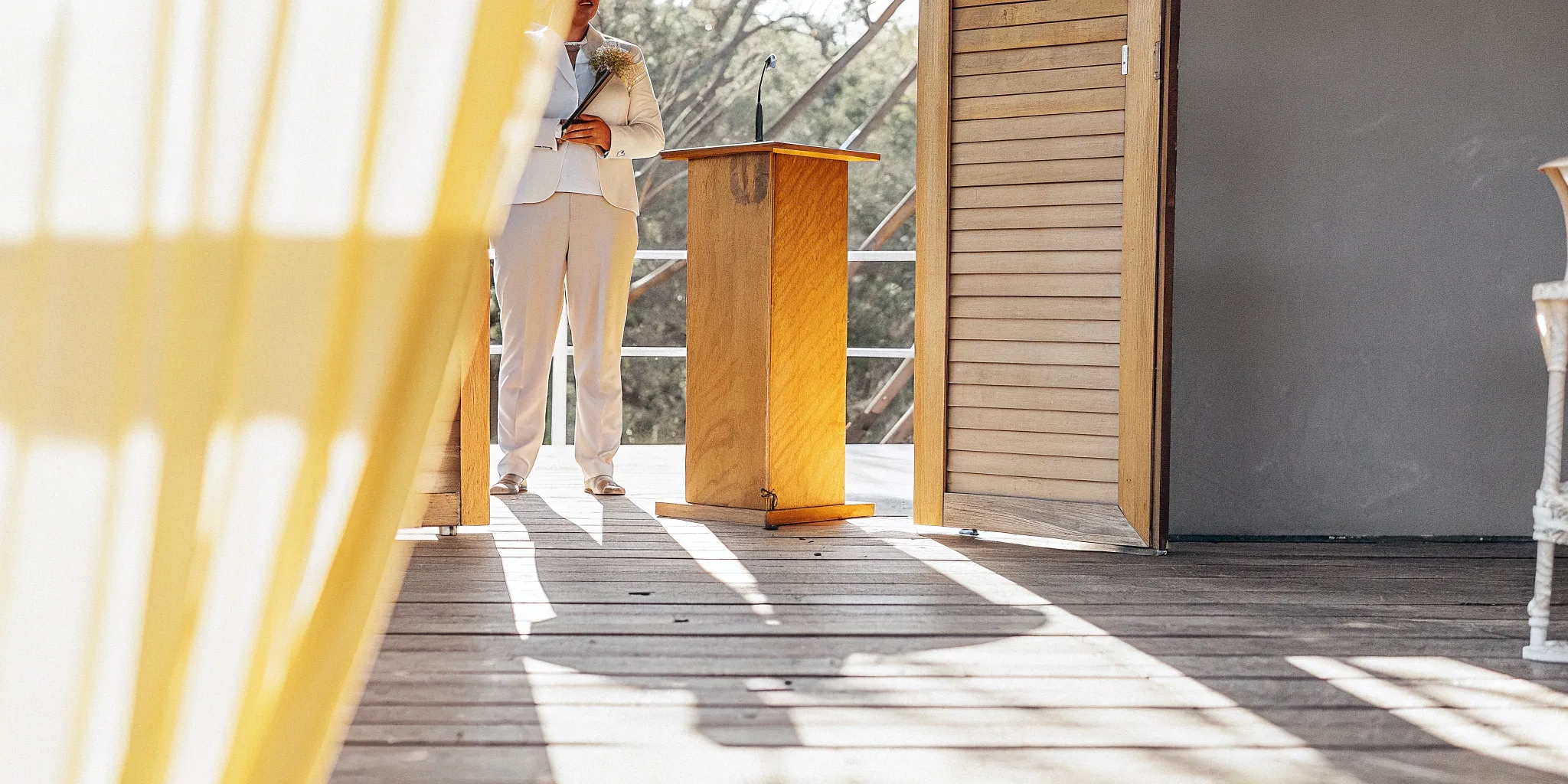 A civil officiant with a one-time license performing a wedding ceremony in Virginia.