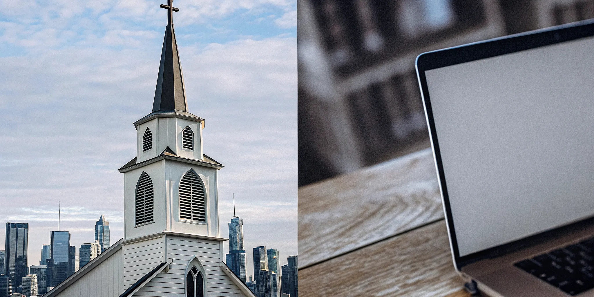 A laptop and church steeple pose the question of whether Tennessee recognizes online ordained ministers.