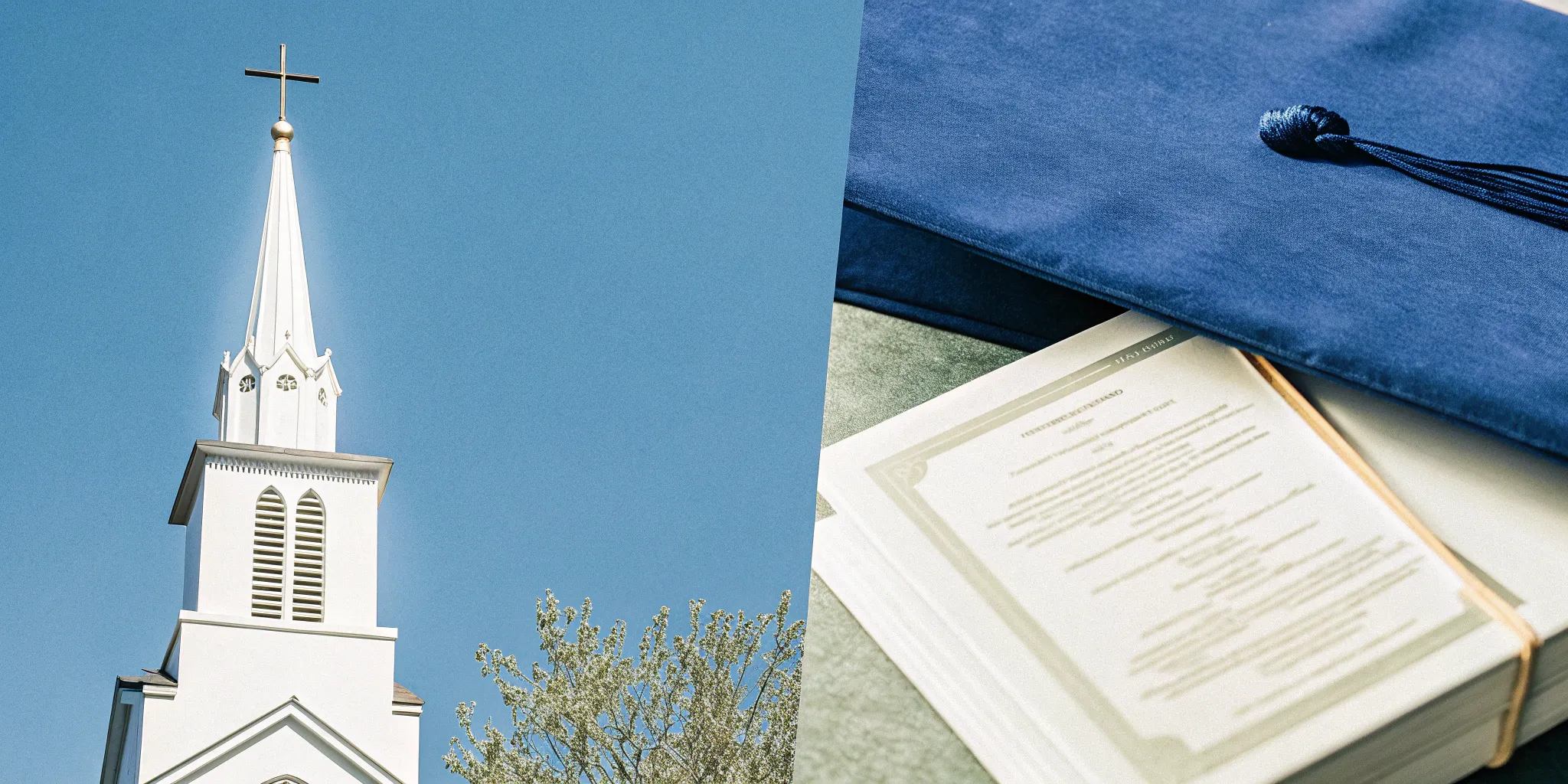 Pastor ordination certificate with a graduation cap and church steeple.