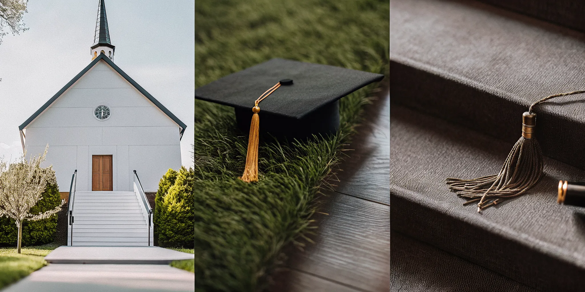 A graduation cap on church steps for a guide on how to become ordained in Ohio.