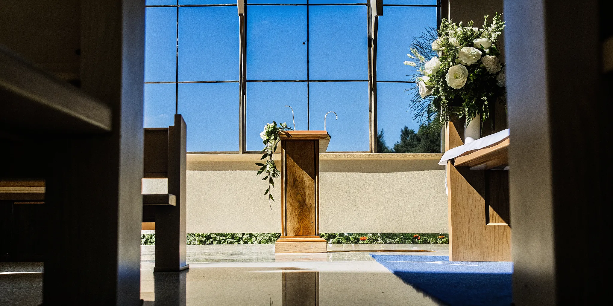 A church podium in Missouri where an ordained minister can perform a ceremony.