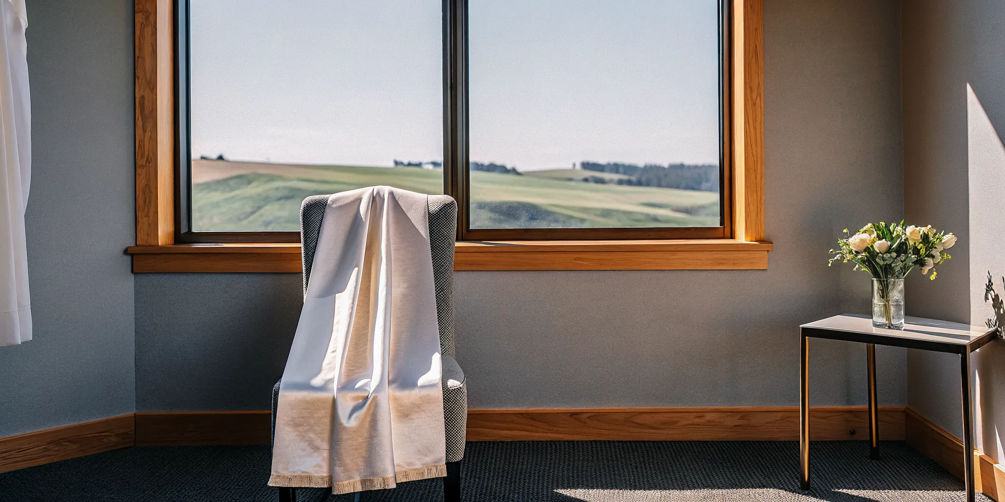 A serene room in Iowa prepared for a wedding ceremony by an ordained minister.