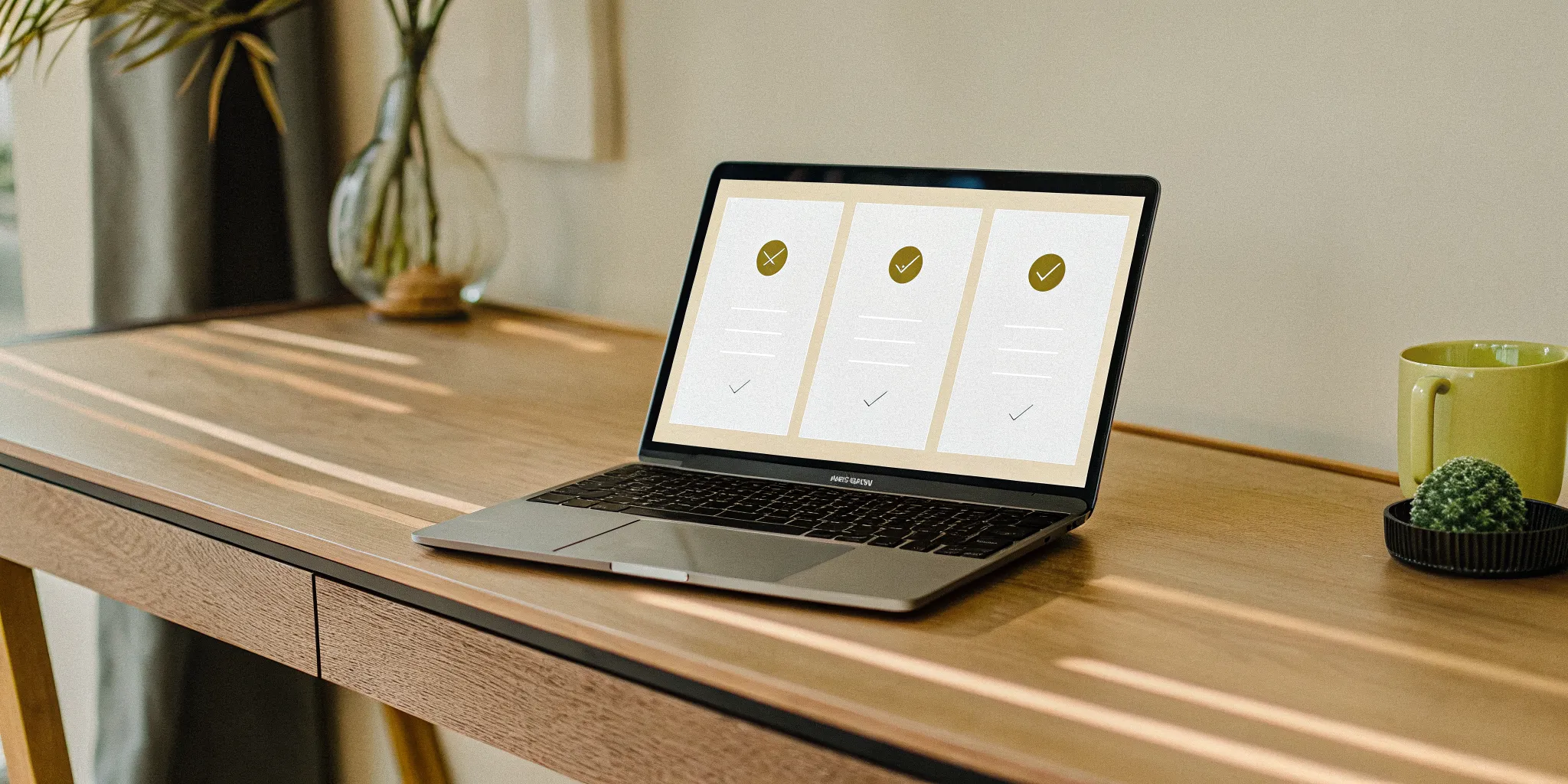 Laptop on a desk showing a simple checklist on how to get ordained online.