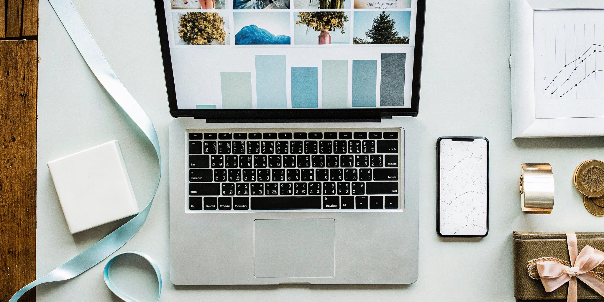A wedding officiant's desk setup for marketing their services online.