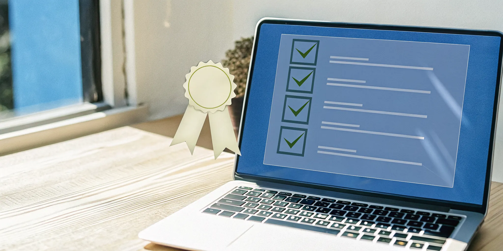 A checklist and certificate on a laptop screen to get ordained online fast.