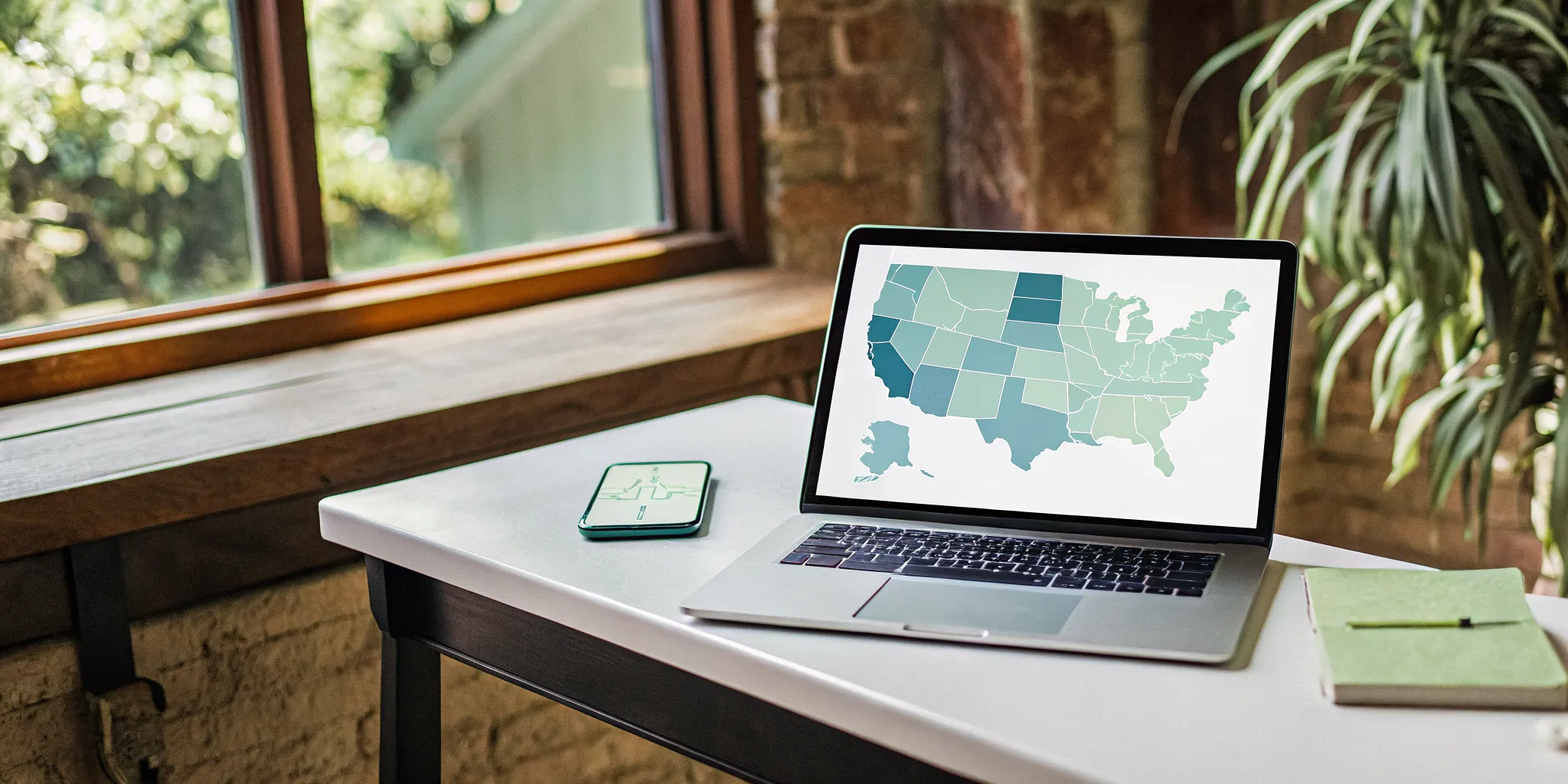 Laptop showing a US map of online ordination state requirements.