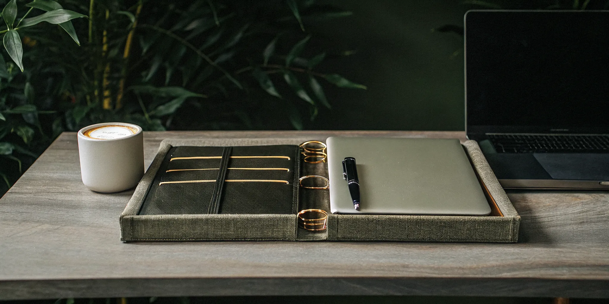 A laptop and notebook on a desk for a wedding officiant training course.