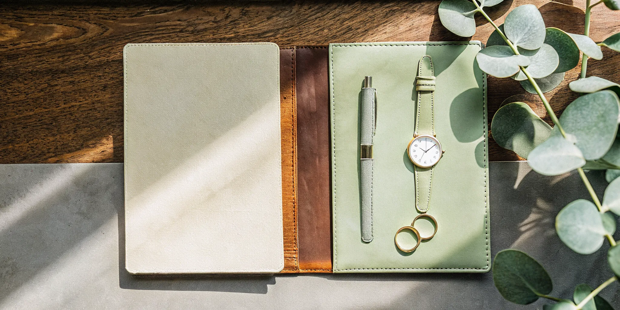Wedding rings and a pen on a planner for a 15 minute wedding ceremony script.