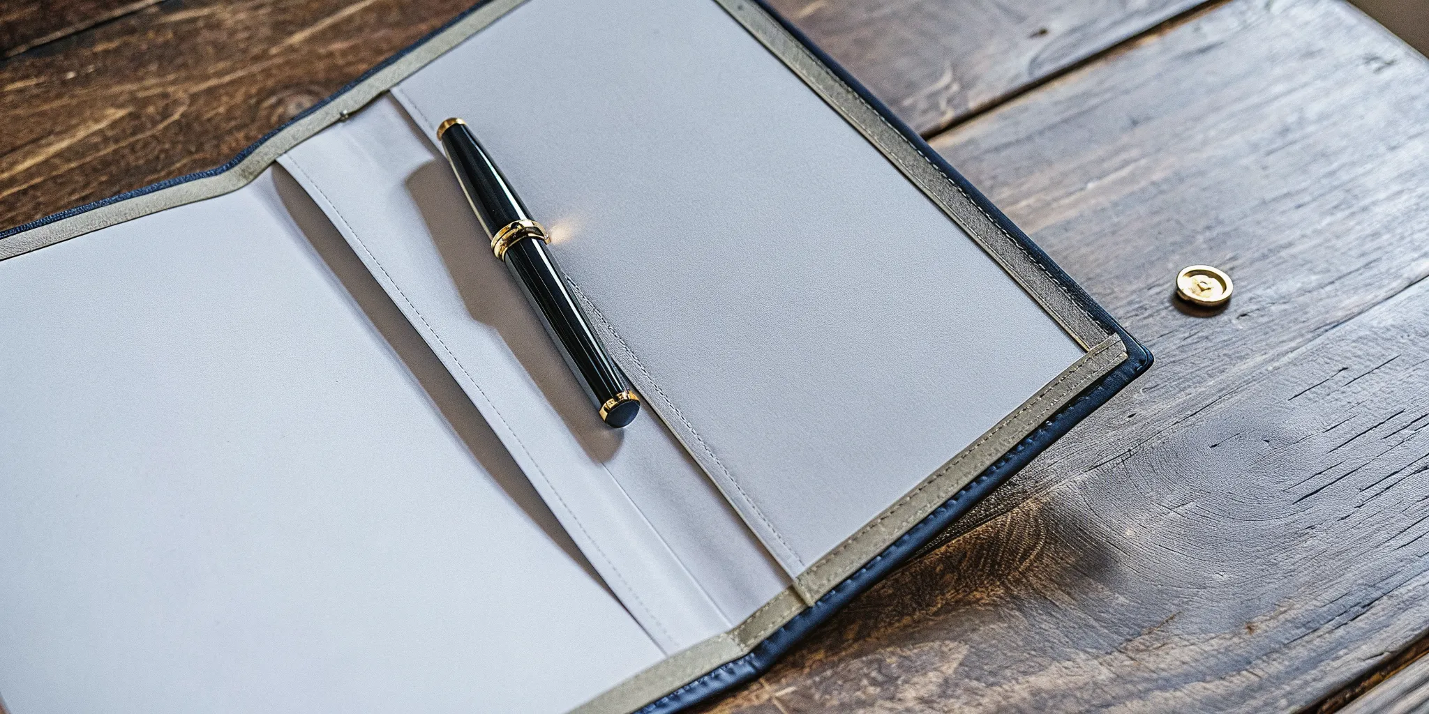 A blank Pentecostal ordination certificate and pen in a folder.