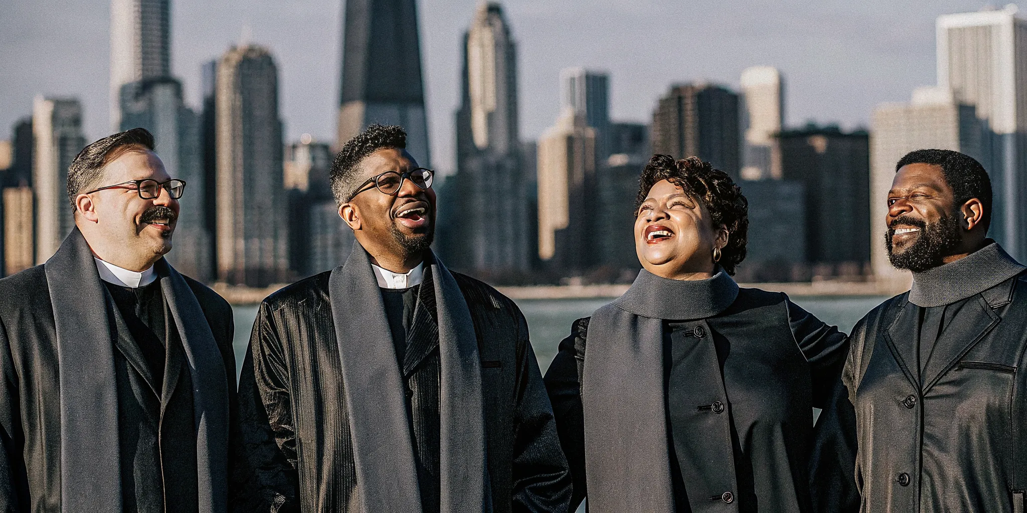 Newly ordained ministers with the Chicago skyline