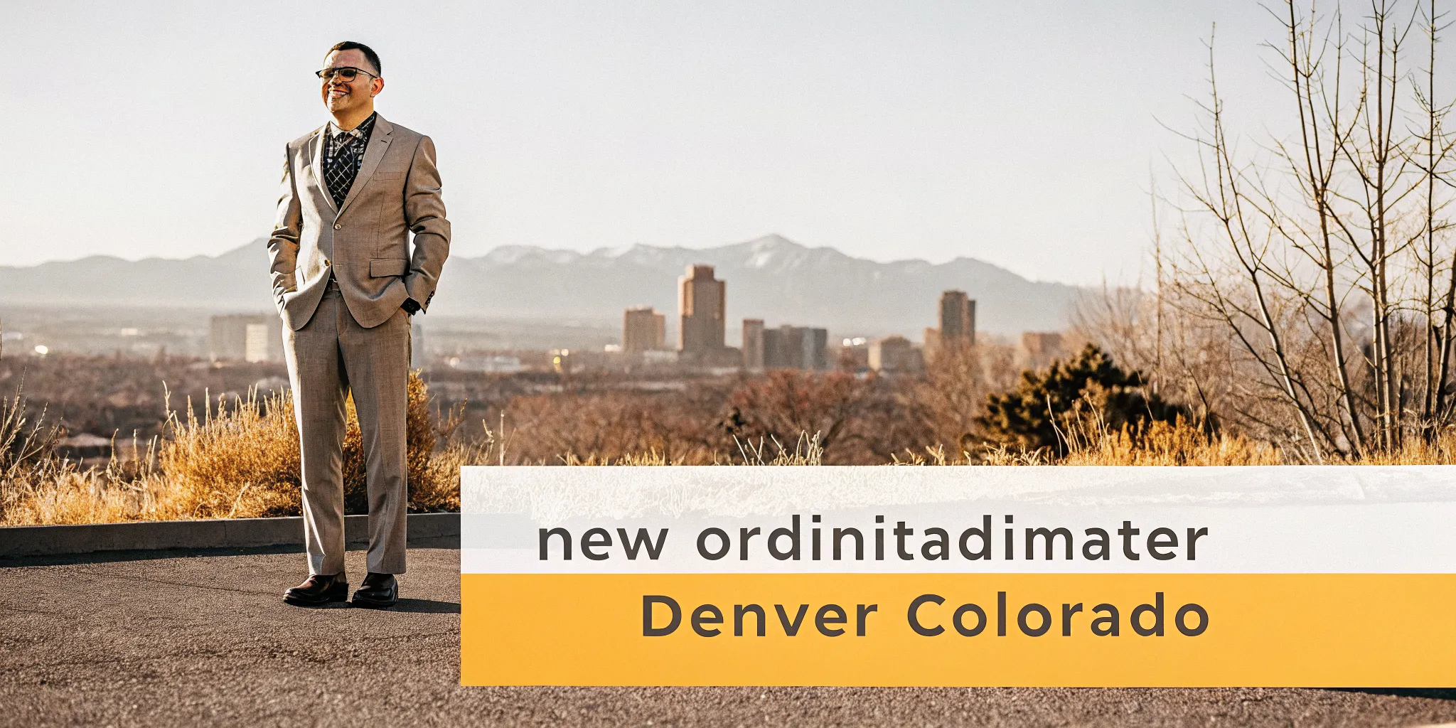 Newly ordained minister overlooking the Denver skyline