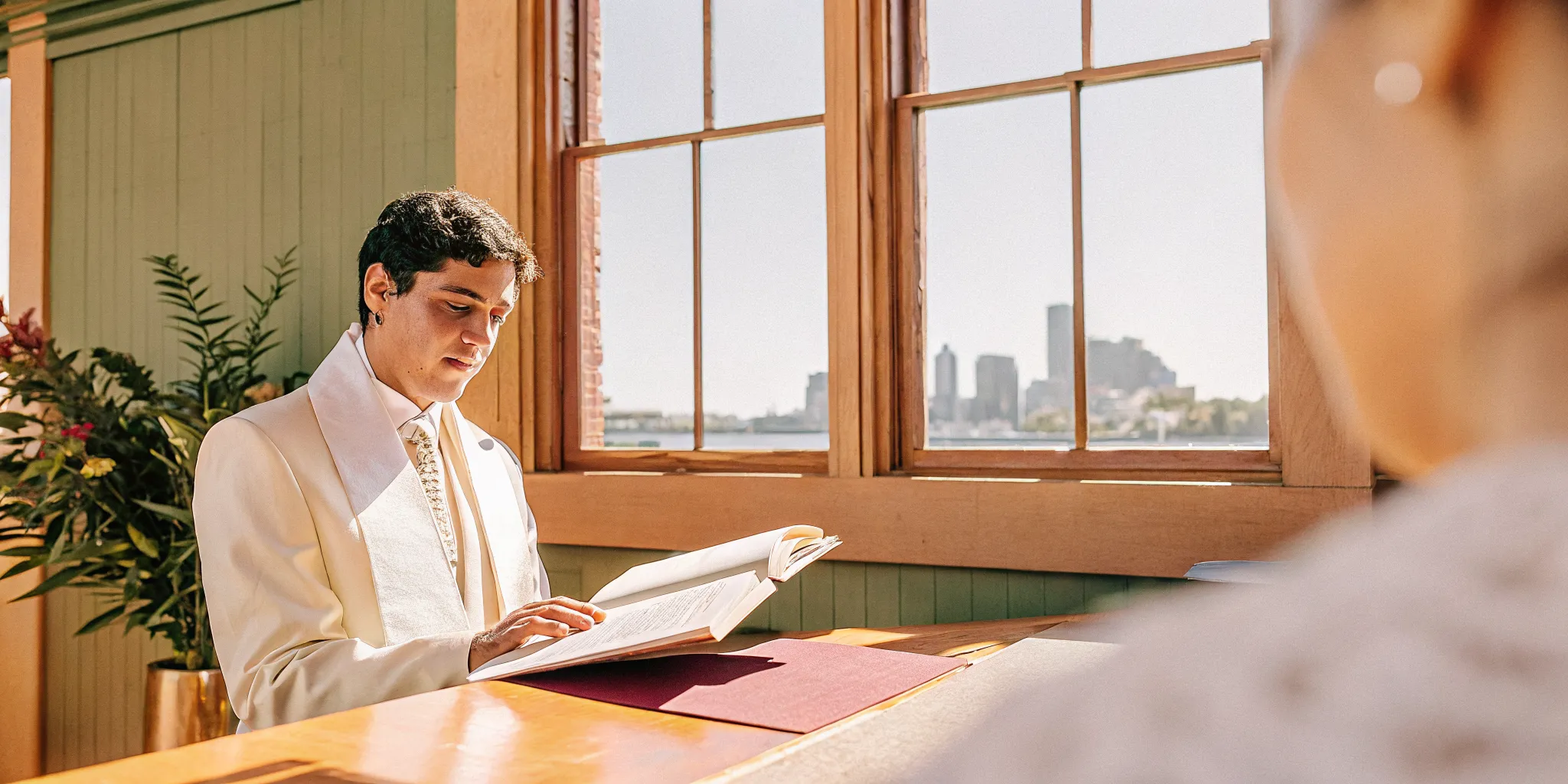 Aspiring minister reviewing ordination credentials in Boston
