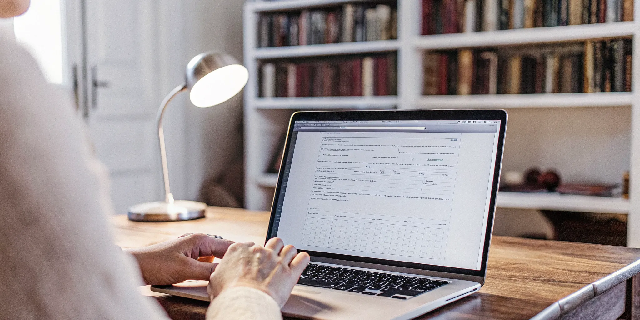Person completing an online ordination application on a laptop in a home office