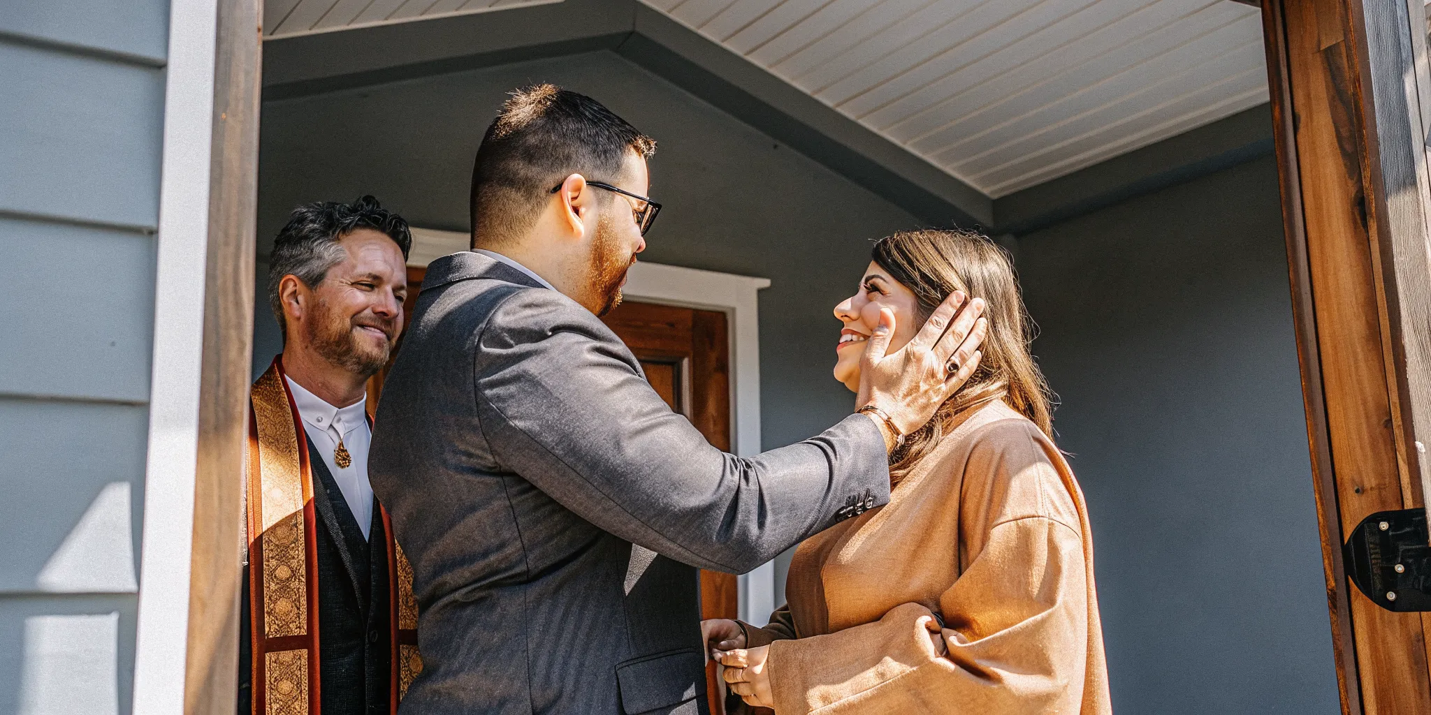 An ordained minister guiding a couple to help you learn how to become an ordained minister in Alabama