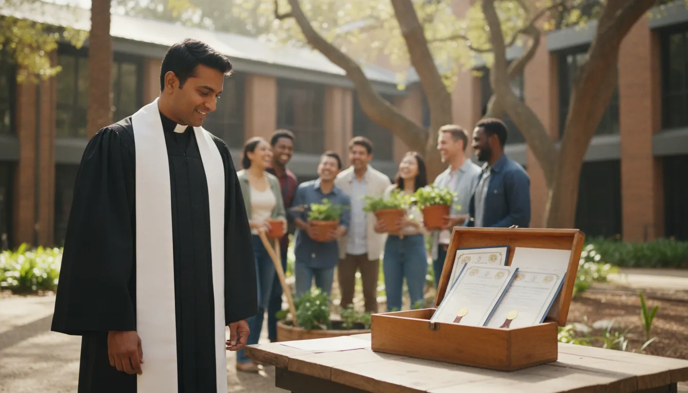 Minister organizing ordination records for service in Fort Worth